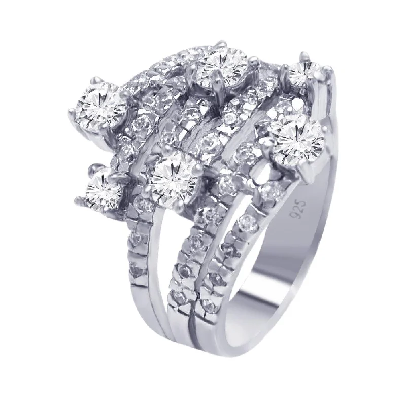 Trendy Rings for Men-Silver 925 Rhodium Plated Multiple Sized Clear CZ Wrap Ring - AAR0058