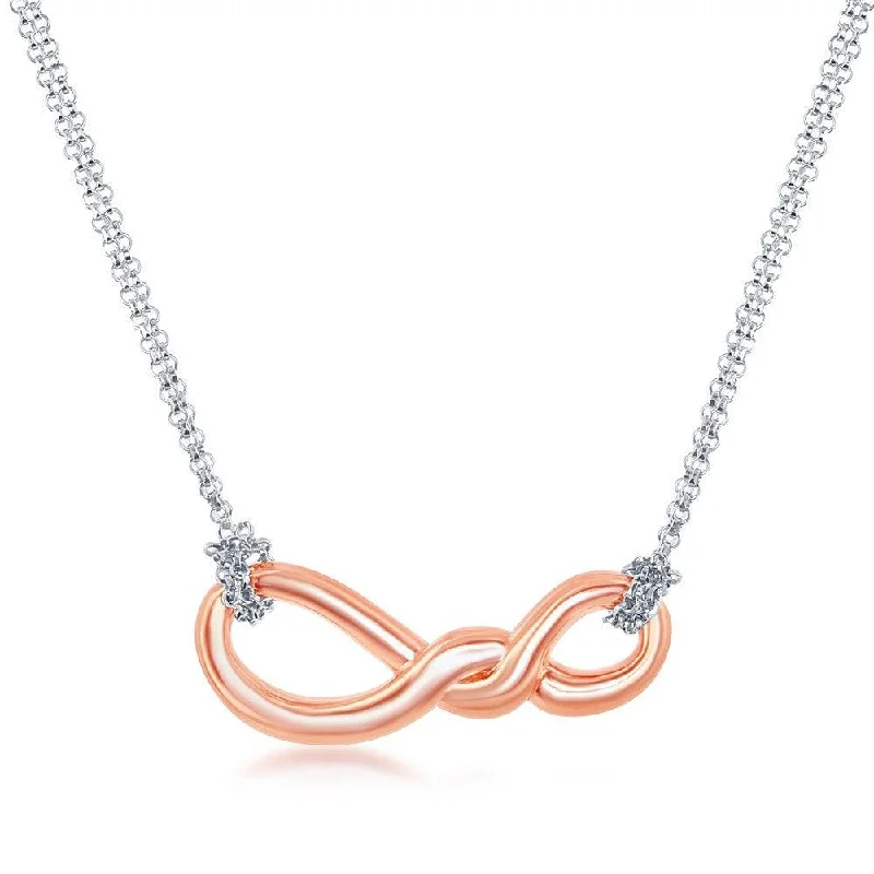 Sterling Silver Rose GP Infinity Knot Double Strand Necklace