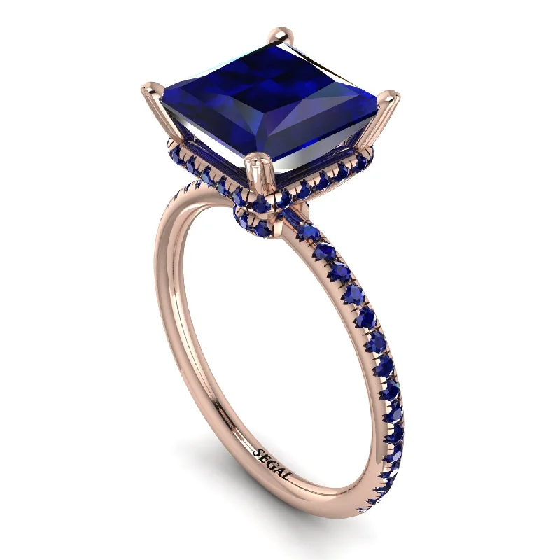 Fashionable Statement Rings-Trendy Hidden Halo Sapphire Princess Cut Engagement Ring - Daria No. 74