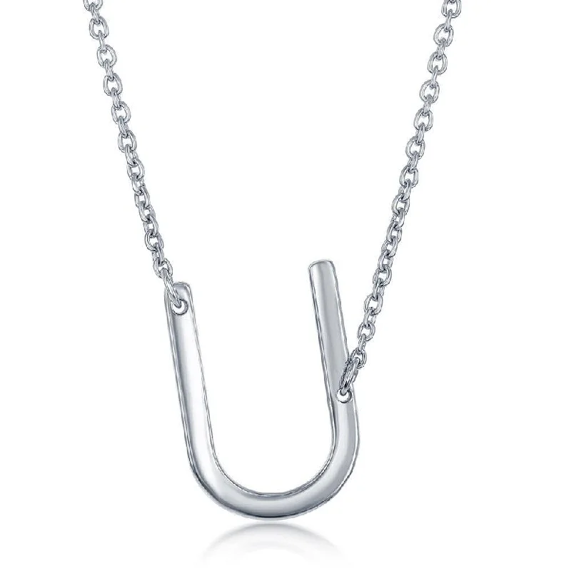 Sterling Silver Sideways U Initial Necklace