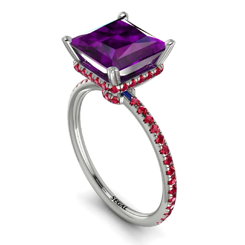 Wedding Ring Sets for Brides-Trendy Hidden Halo Amethyst Princess Cut Engagement Ring - Daria No. 312