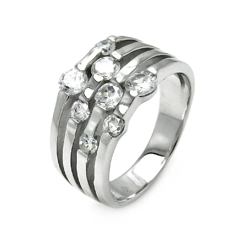 Designer Diamond Wedding Rings-Silver 925 Rhodium Plated 4 Row CZ Ring - STR00117