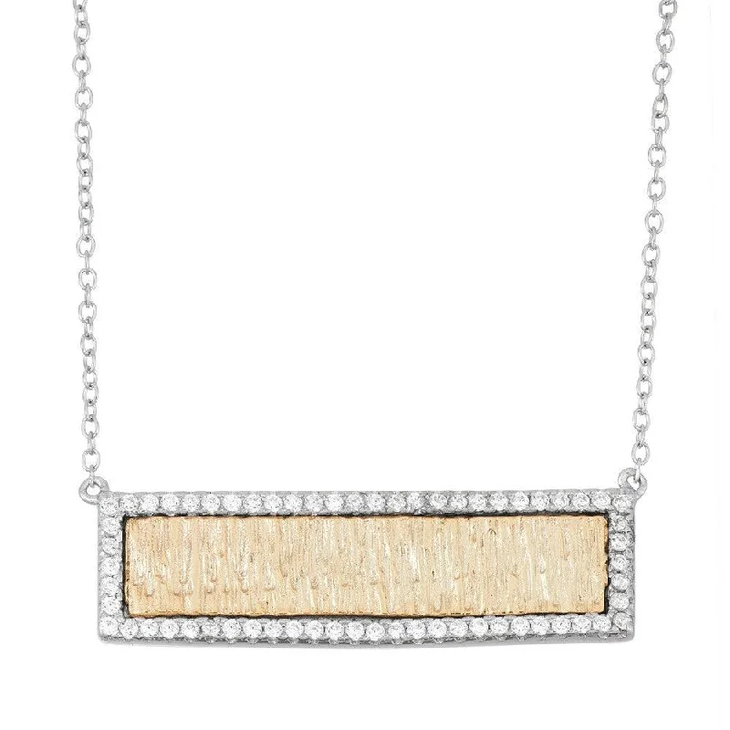 Sterling Silver GP Bar with CZ Border Necklace