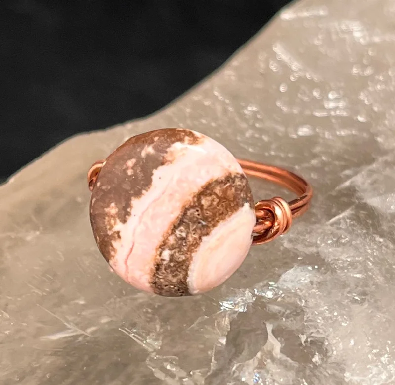 Fine Gold Rings-Rhodochrosite from Peru Copper Bead Ring