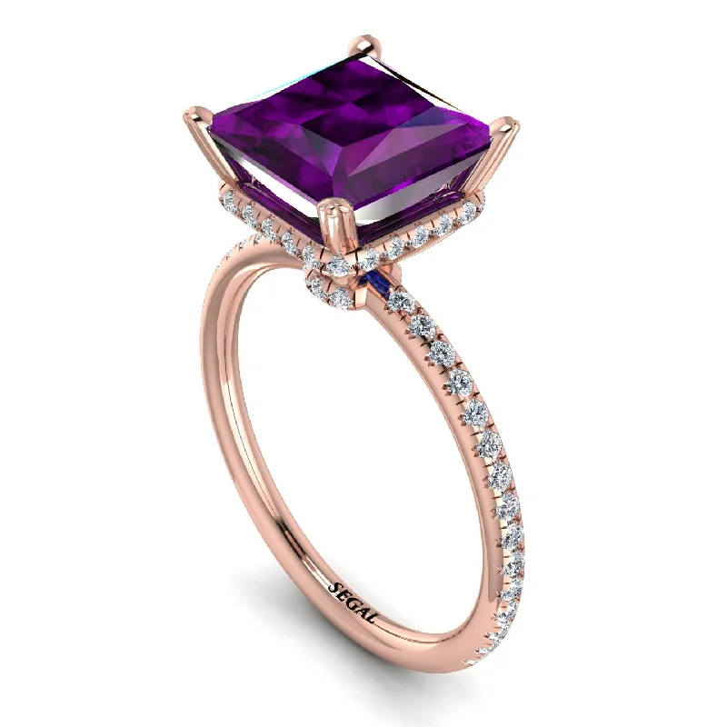 Beautiful Solitaire Rings-Trendy Hidden Halo Amethyst Princess Cut Engagement Ring - Daria No. 302