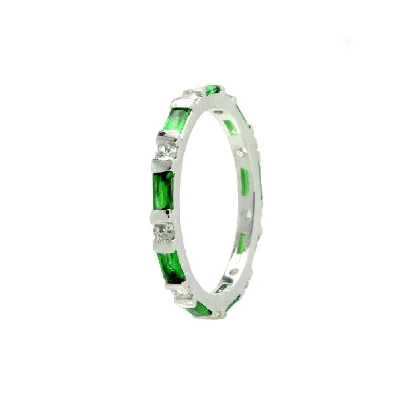 Large Wedding Rings-Silver 925 Rhodium Plated Green CZ Stackable Eternity Ring - BGR00622