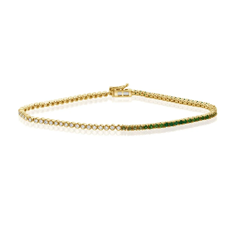 Personalized Silver Bracelets-Vibrant 14K Gold Emerald and Diamond Tennis Bracelet