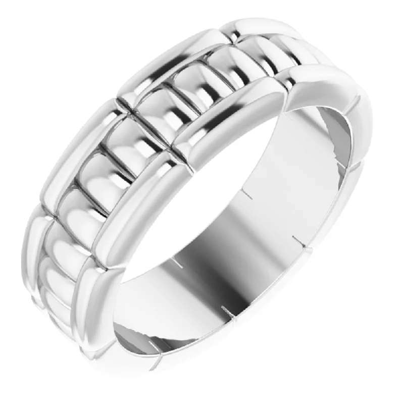 Silver Gemstone Rings-6mm Platinum Grooved Pattern Standard Fit Band