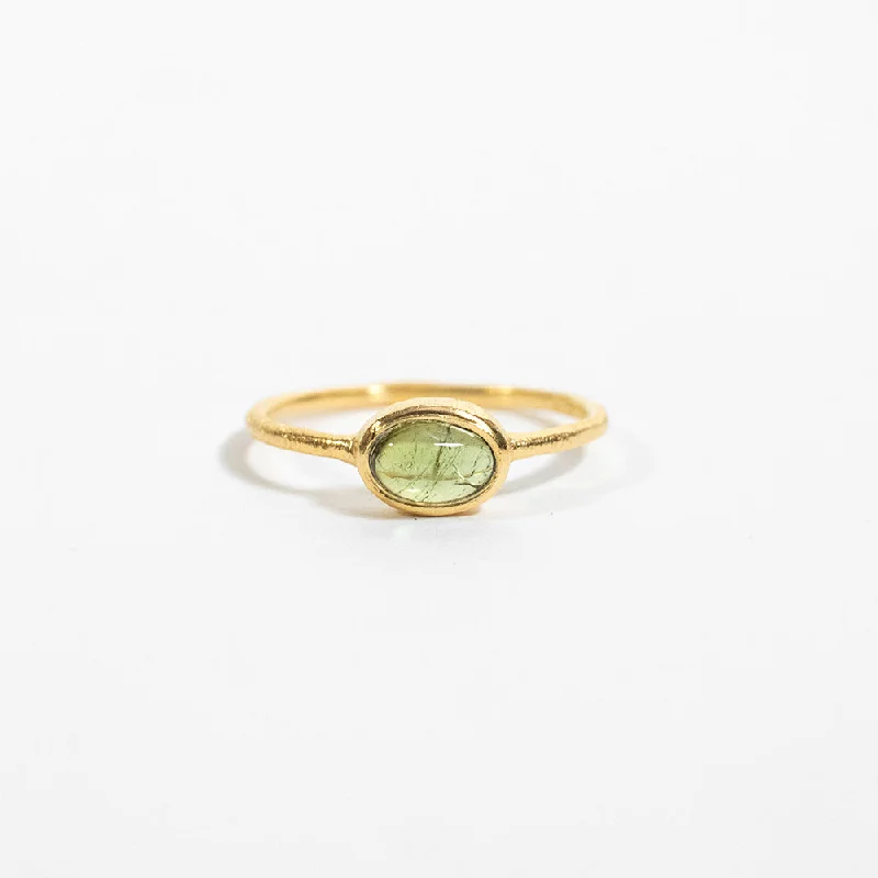 Colored Gemstone Rings-Gold Plated Green Tourmaline Oval Ring