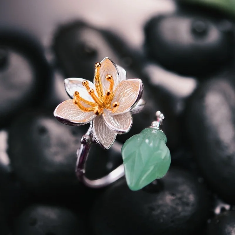 Bridal Engagement Rings-Aventurine Crystal Flower Ring