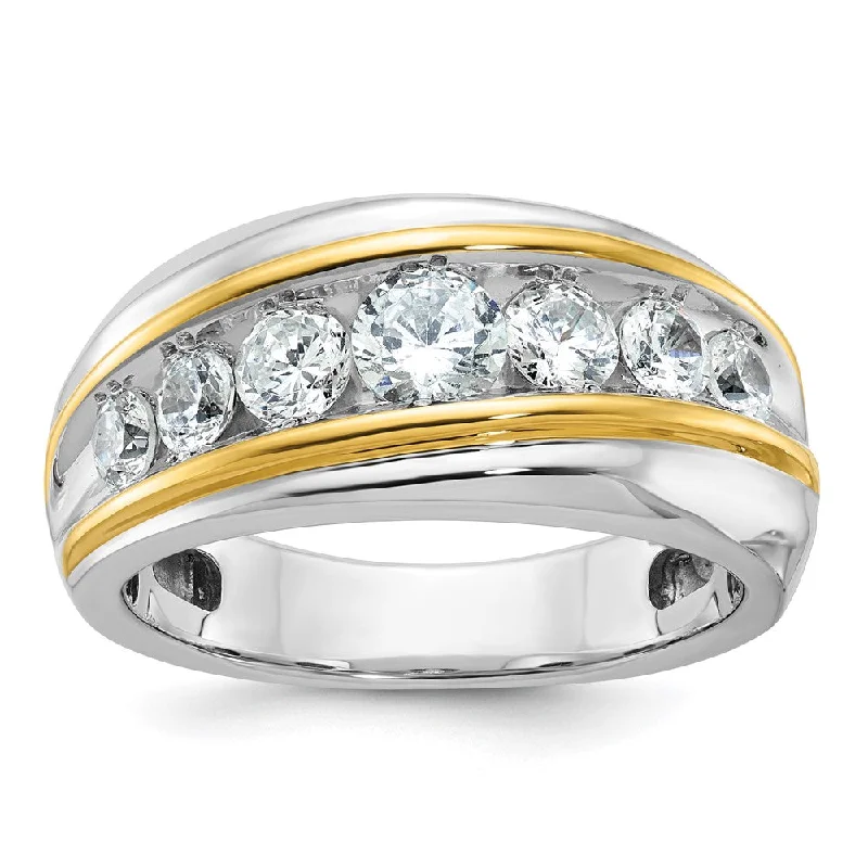 Adjustable Diamond Rings-Men's 10.8mm 14k Two Tone Gold 7-Stone Diamond Tapered Band