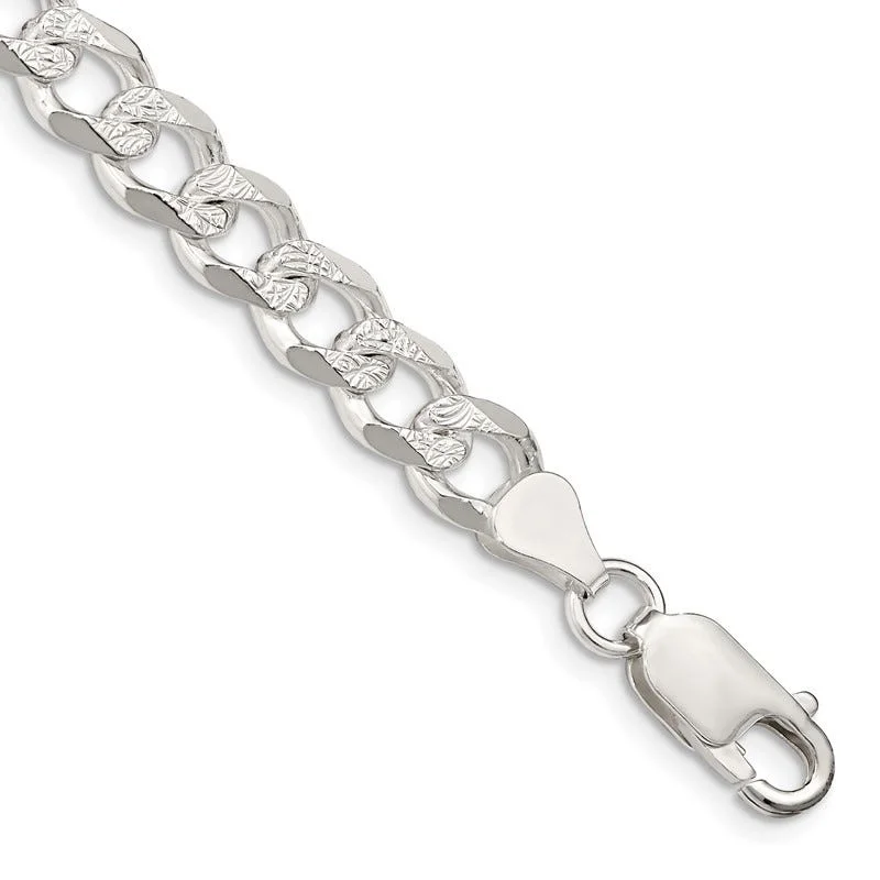 Customizable Leather Wedding Bracelets-Sterling Silver 7.5mm Pav‚ Curb Chain Bracelet