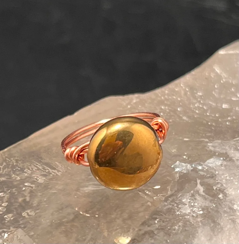 Statement Gemstone Rings-Gold Plated Agate Copper Bead Ring