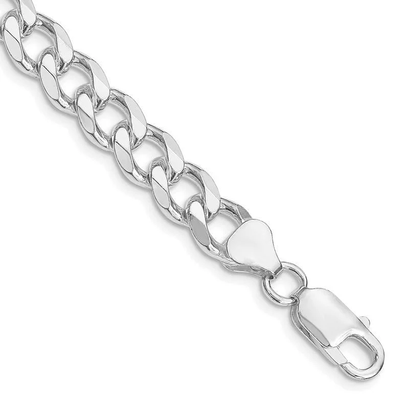 Adjustable Gold Bracelets-Sterling Silver Rhodium-plated 8mm Curb Chain Bracelet