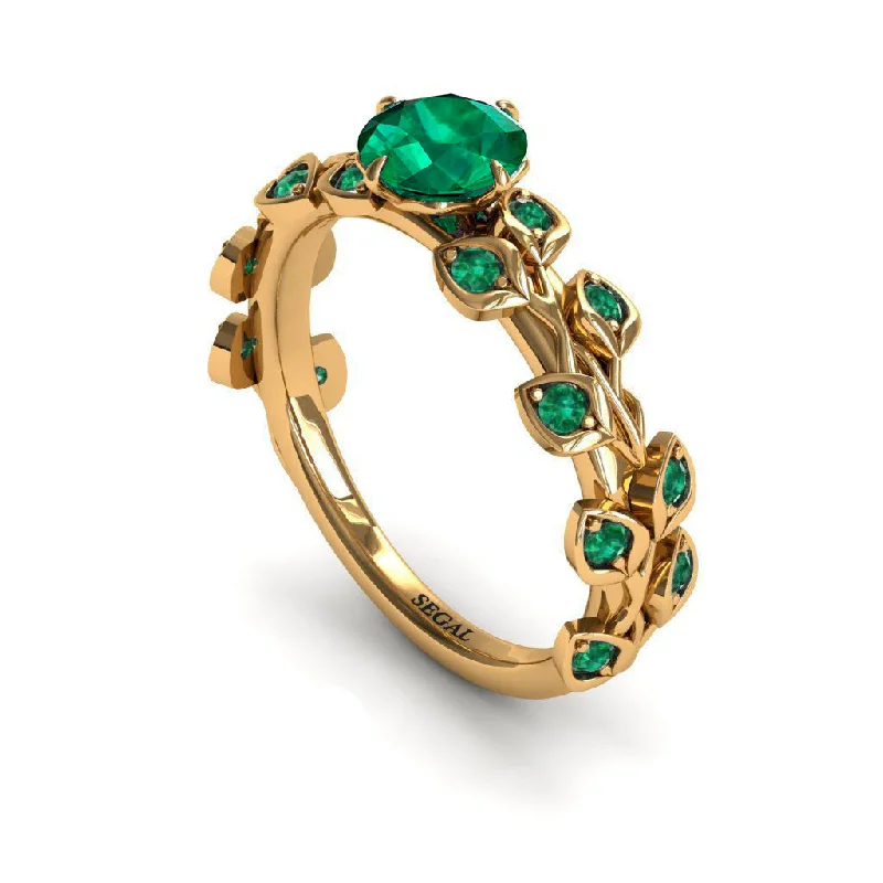 Beautiful Engagement Ring Sets-Leaves All Around Emerald Ring- Sydney no. 34