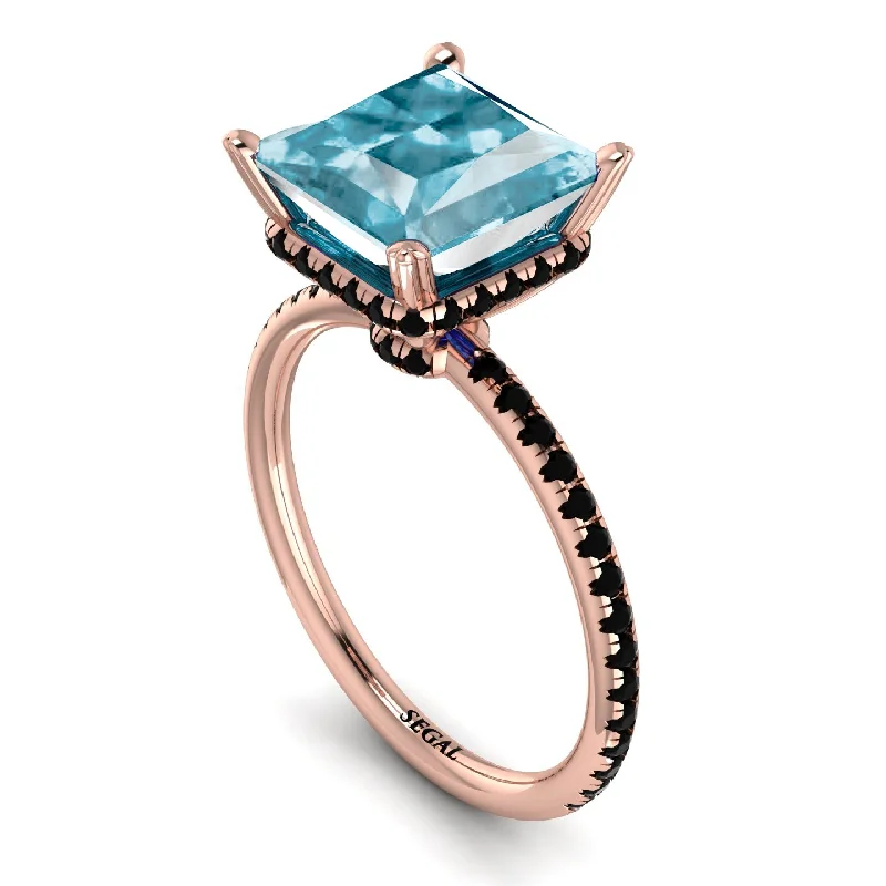 Modern Engagement Rings-Trendy Hidden Halo Aquamarine Princess Cut Engagement Ring - Daria No. 408