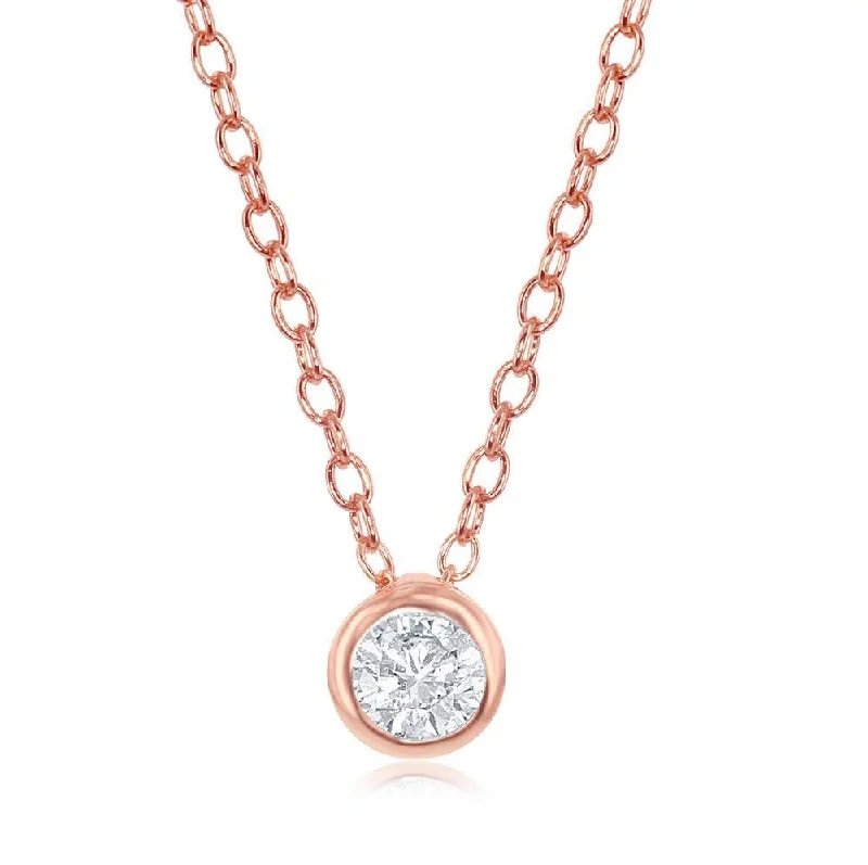 Sterling Silver Single Bezel-Set Cubic Zirconia Necklace