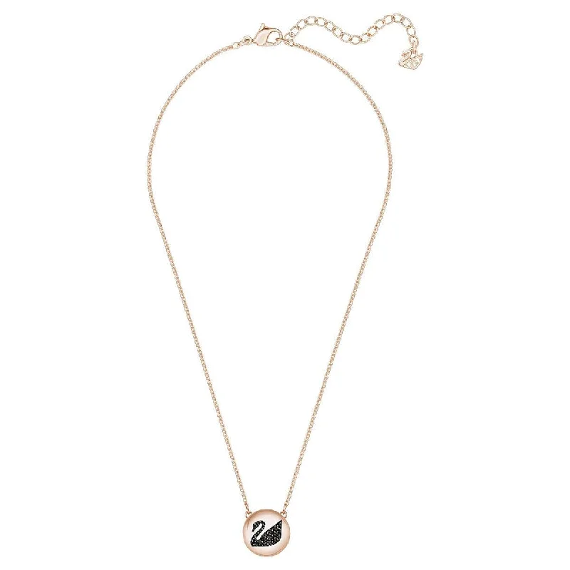 Swarovski Women's Necklace - Round Rose Gold and Black Swan Design Pendant | 5459059