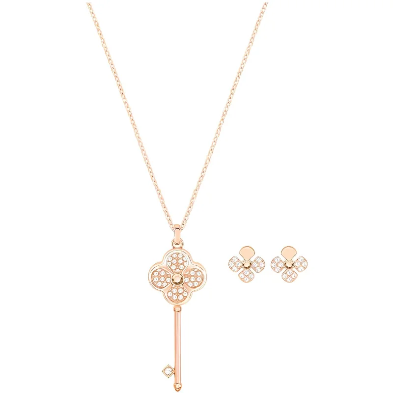 Swarovski Women's Necklace and Earrings - Hall Key Motif Rose Gold Plated | 5422273