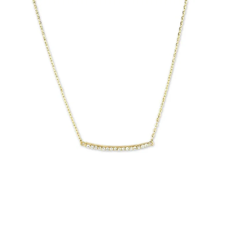 Sterling Silver Gold Plated CZ Curved Bar Necklace