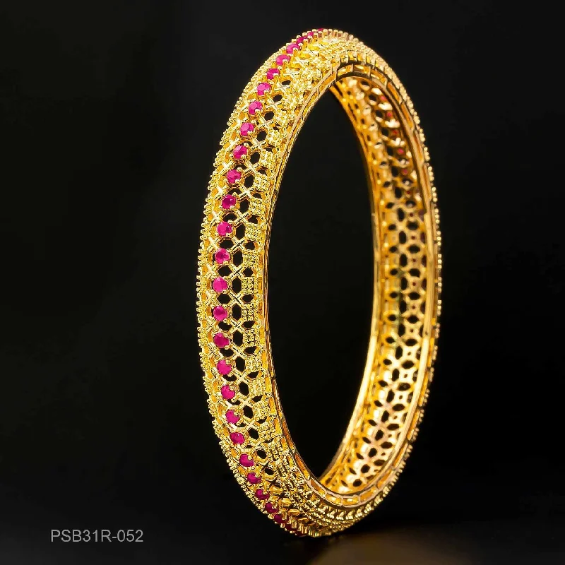 Elegant Wedding Bangles-24ct Heavy Gold Layered Stone Bangle PSB31R-052