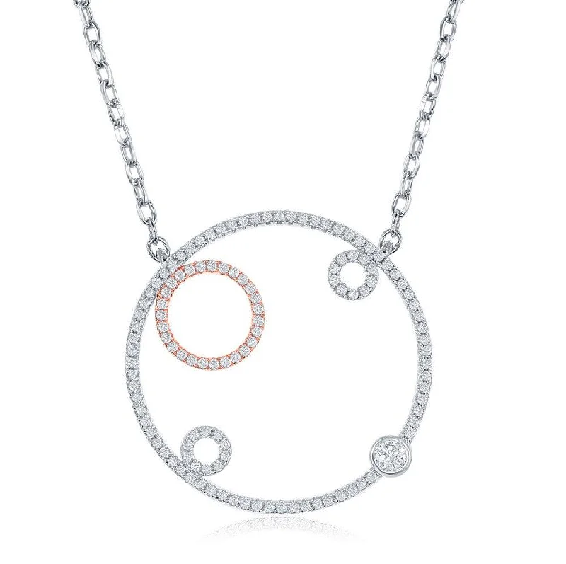 Sterling Silver Large Circle with Smaller Circles CZ Necklace