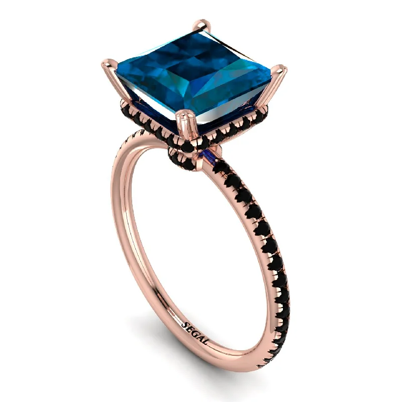 Bold Gemstone Rings-Trendy Hidden Halo Blue Topaz Princess Cut Engagement Ring - Daria No. 508