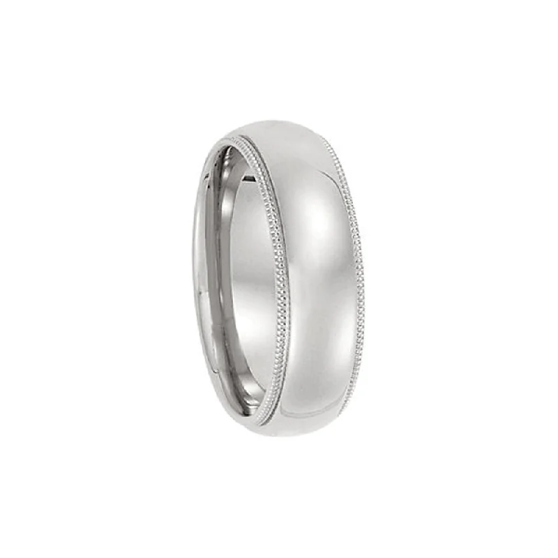 Fashionable Gemstone Wedding Rings-6mm Light Milgrain Edge Comfort Fit Domed Band in Platinum