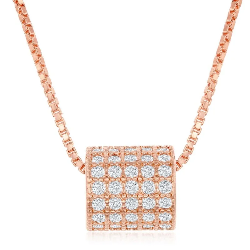 Sterling Silver Rose Gold Plated Micro Pave Rod Necklace