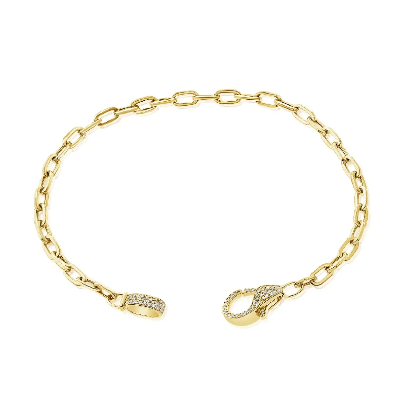 Fashionable Tennis Bracelet Sets-Sleek 14K Gold Diamond Lock Link Bracelet