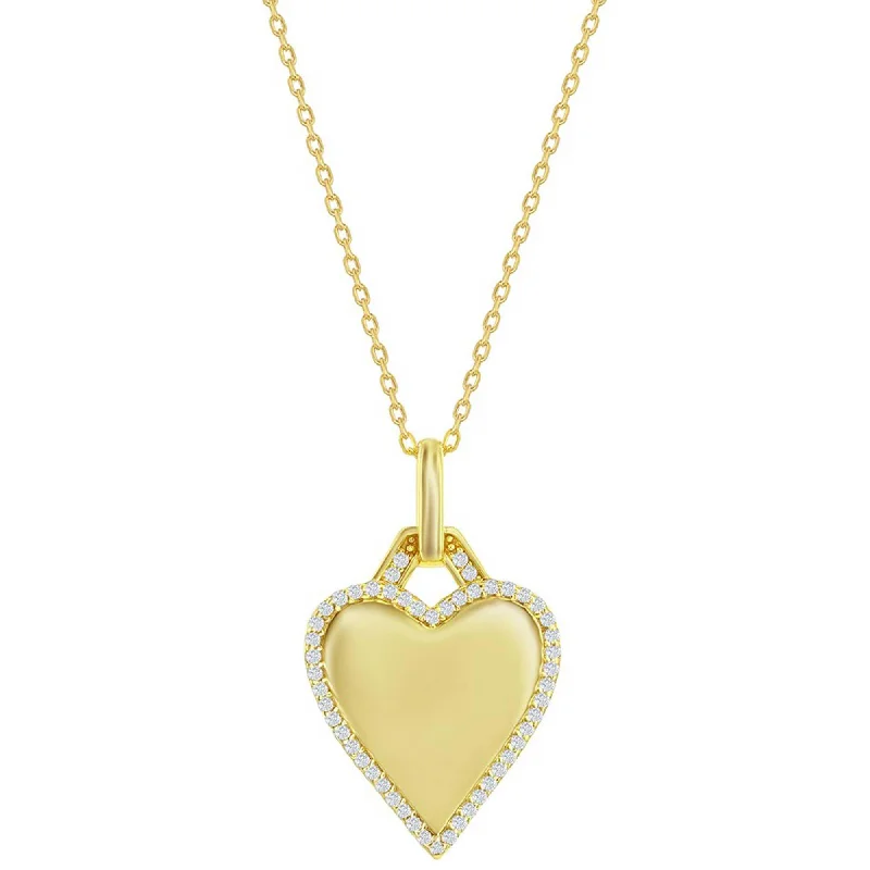 Classic Women's Necklace - Gold Plated Polished Heart White CZ Border | M-7043-GP