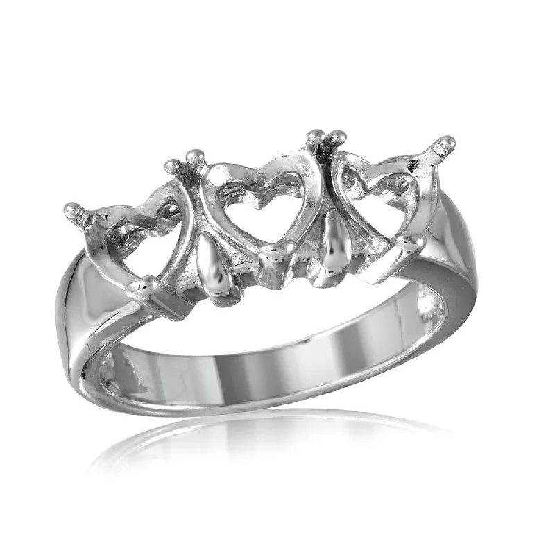 Custom Wedding Sets-Silver 925 Rhodium Plated 3 Hearts Mounting Ring - BGR00501