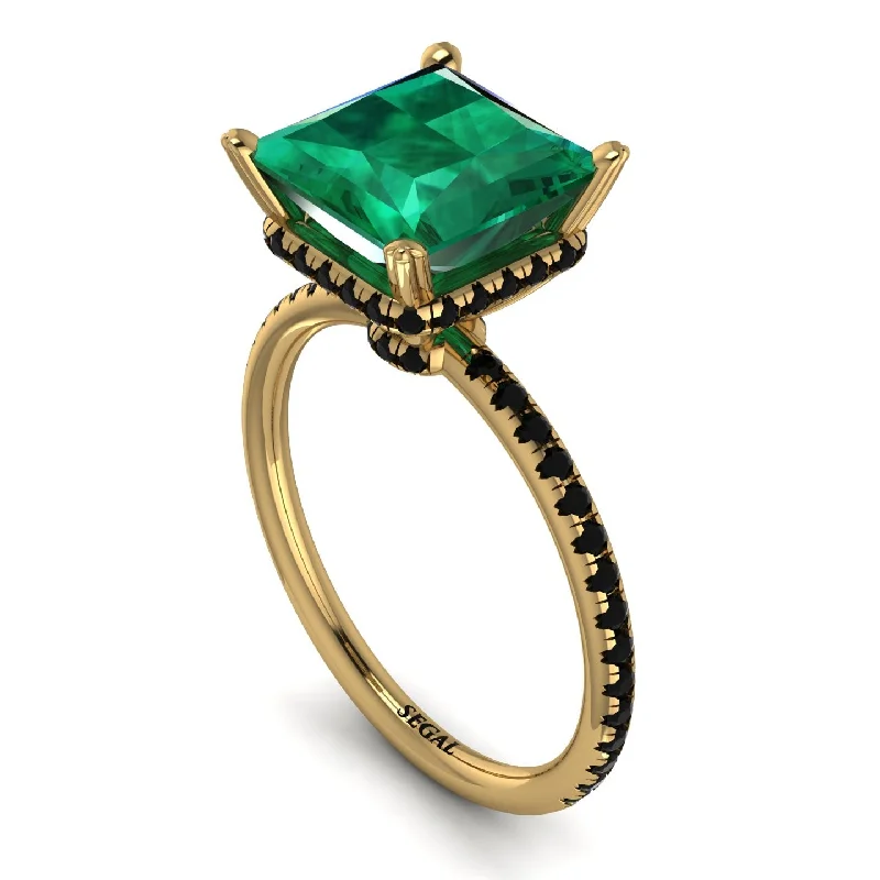 Luxury Diamond Wedding Rings-Trendy Hidden Halo Emerald Princess Cut Engagement Ring - Daria No. 34