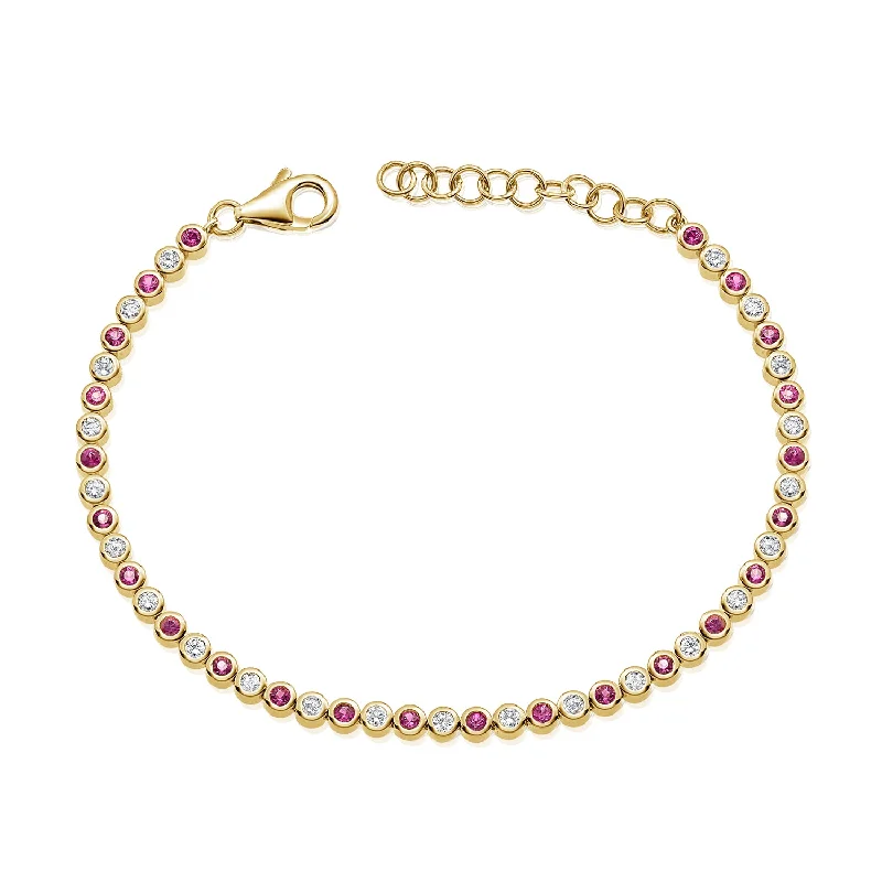 Elegant Gemstone Link Bracelets-Elegant 14K Gold Tennis Bracelet with Pink Sapphires and Diamonds