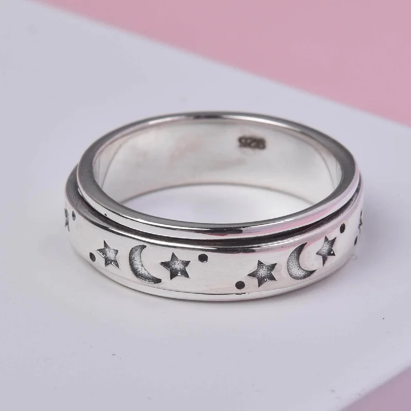 Personalized Rings for Weddings-Moon & Stars Spinner Ring