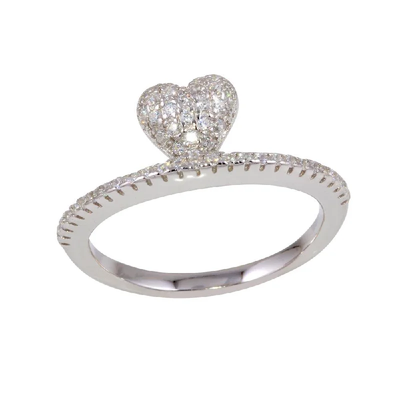 Sterling Silver Rings-Rhodium Plated 925 Sterling Silver CZ Heart Ringing - BGR01133