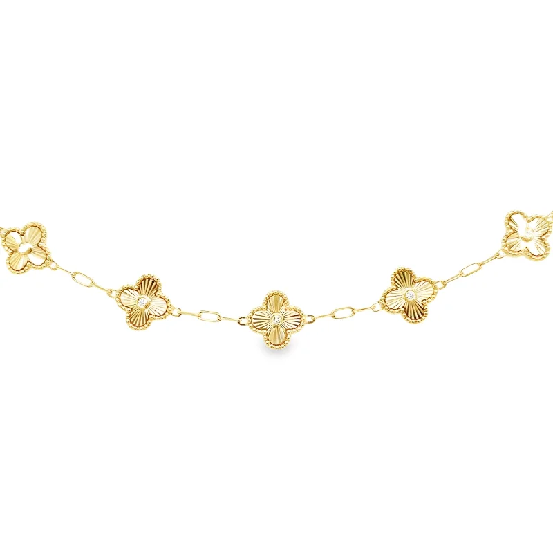 Sparkling Tennis Bracelets-14k Yellow Gold Diamond Quatrefoil Paper link Bracelet