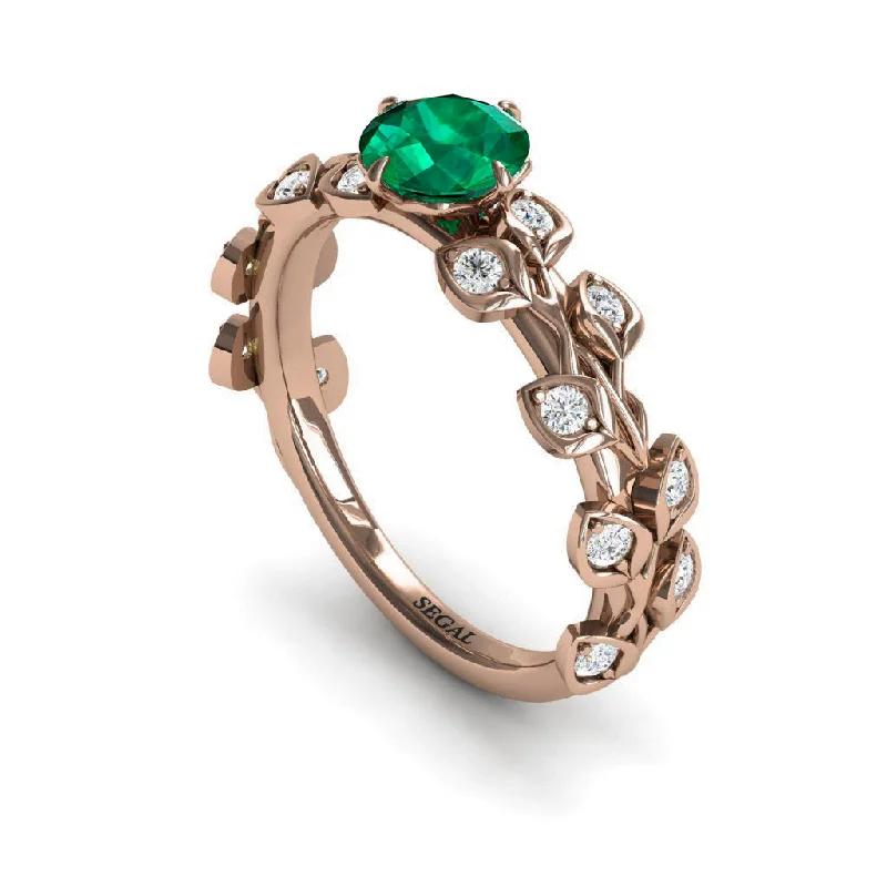 Dainty Wedding Bands-Leaves All Around Emerald Ring- Sydney no. 23