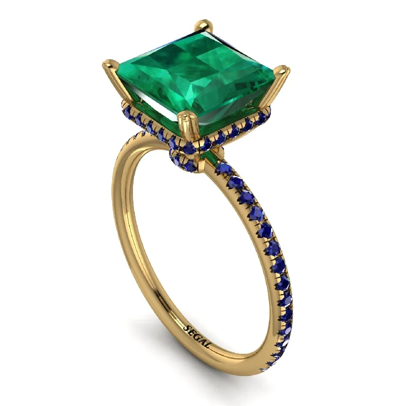 Sparkling Diamond Rings-Trendy Hidden Halo Emerald Princess Cut Engagement Ring - Daria No. 64