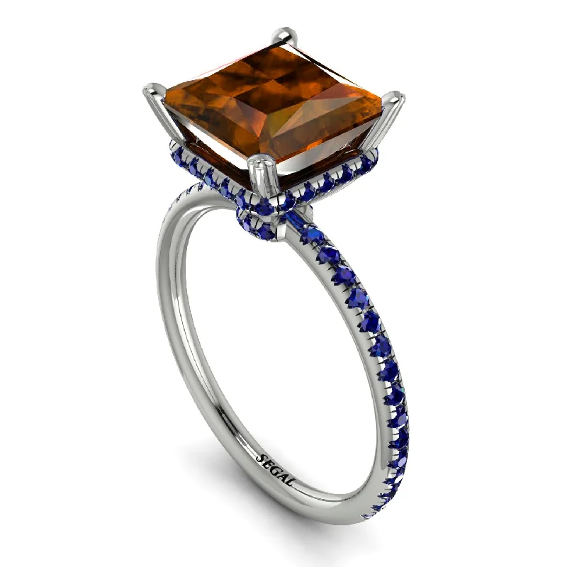 Antique Diamond Wedding Rings-Trendy Hidden Halo Brown Diamond Princess Cut Engagement Ring - Daria No. 1115