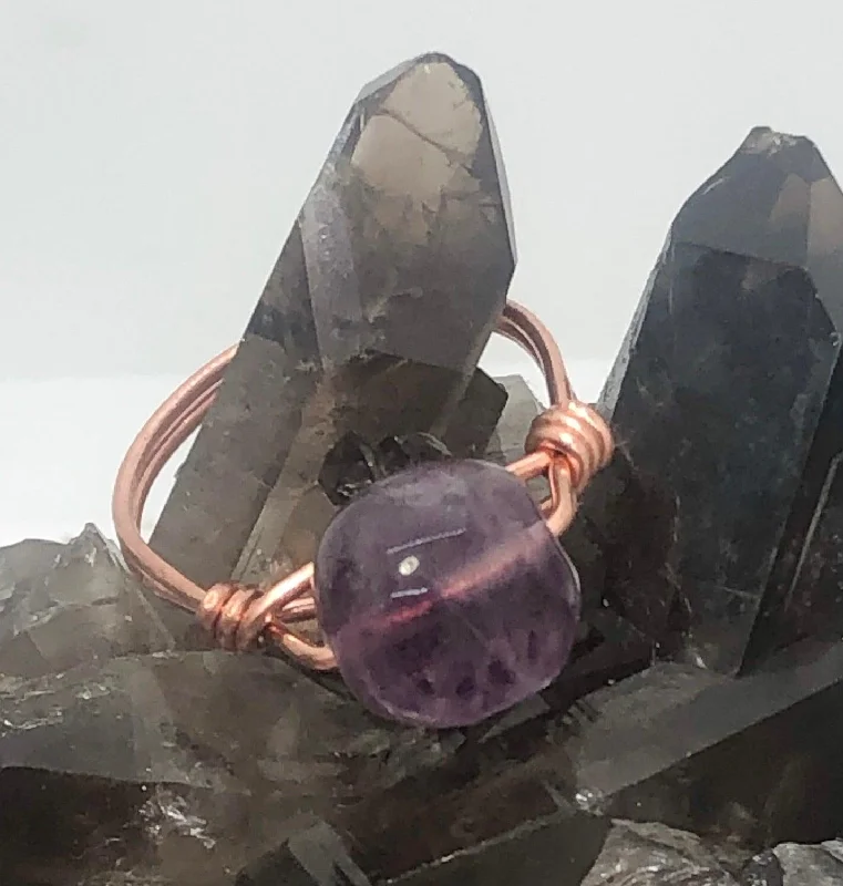 Handcrafted Engagement Rings-Purple Fluorite Copper Bead Ring