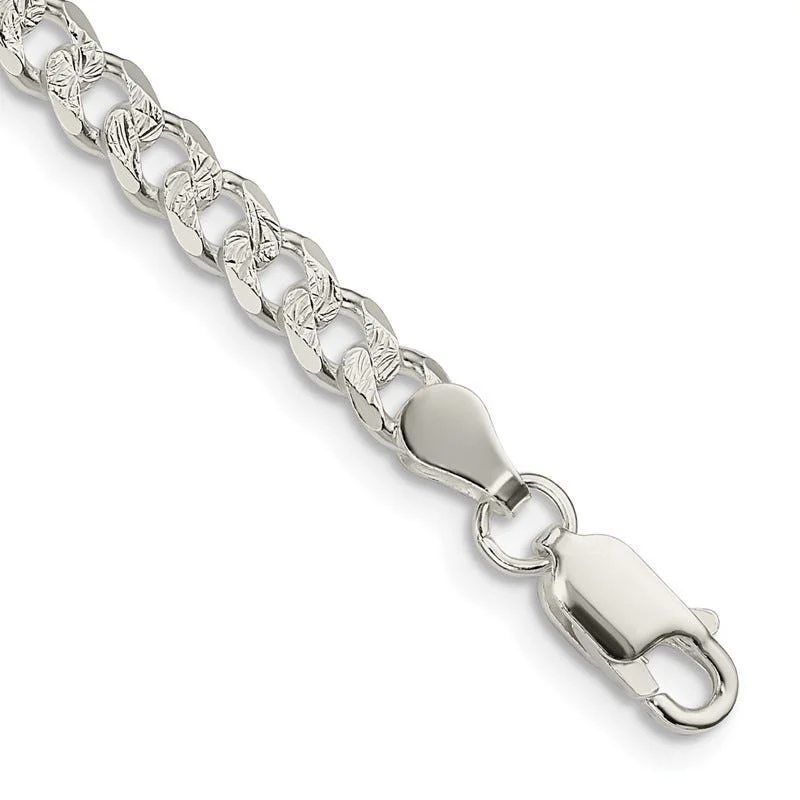 High-End Diamond Bracelets-Sterling Silver 4.5mm Pav‚ Curb Chain Bracelet