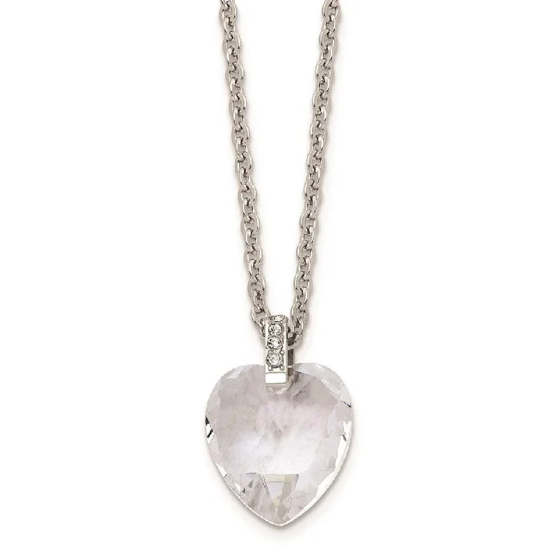 Stainless Steel Crystal Heart & CZs 18in Necklace