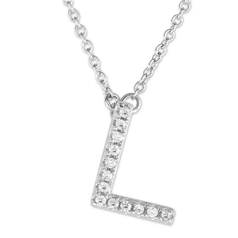 Sterling Silver Micro Pave "L" Pendant Necklace