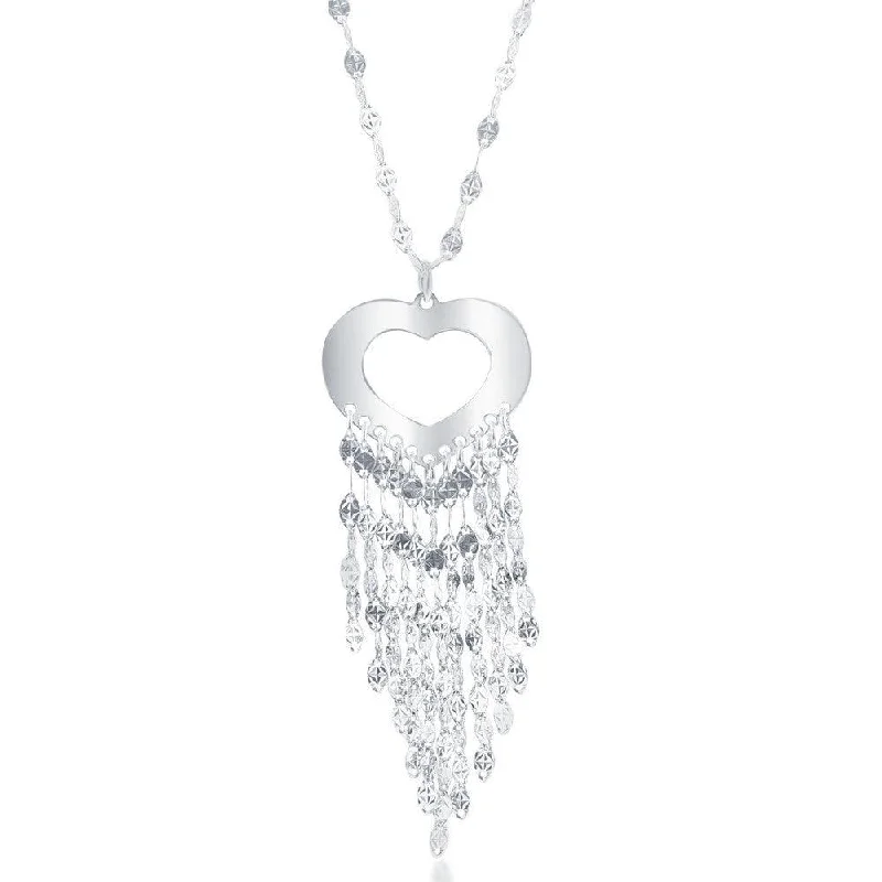 Sterling Silver Tasseled Open Heart Necklace