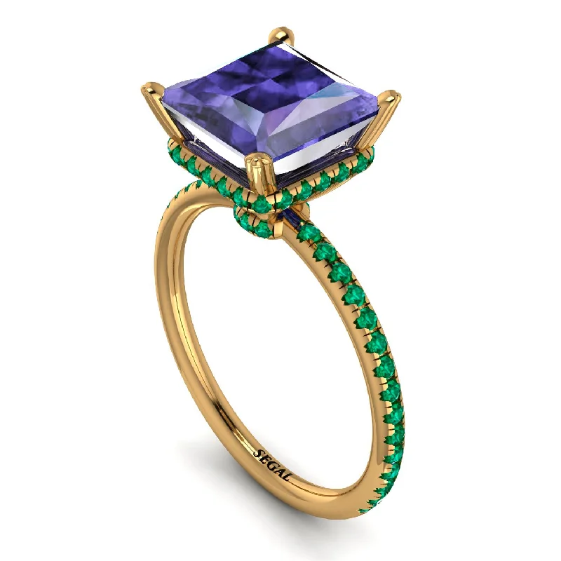 Vintage Gold Wedding Bands-Trendy Hidden Halo Tanzanite Princess Cut Engagement Ring - Daria No. 204