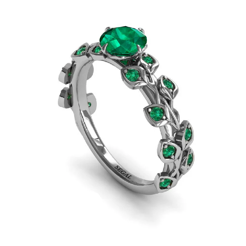 Vintage Style Diamond Rings-Leaves All Around Emerald Ring- Sydney no. 36