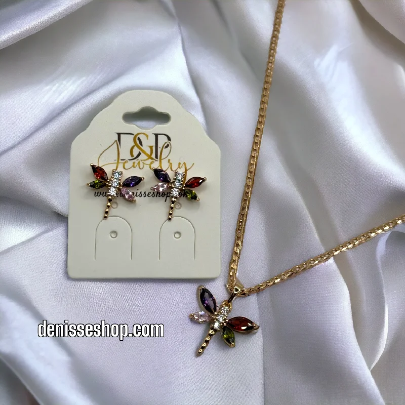 14K COLORFUL DRAGONFLY NECKLACE SET C1159