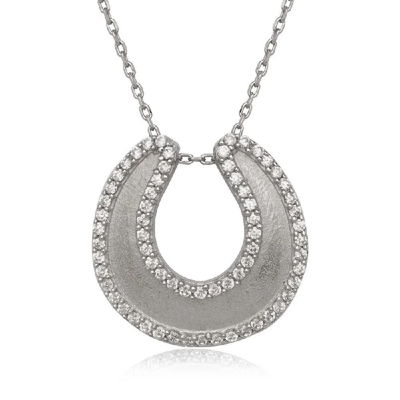 Sterling Silver Horseshoe with CZ Border Necklace