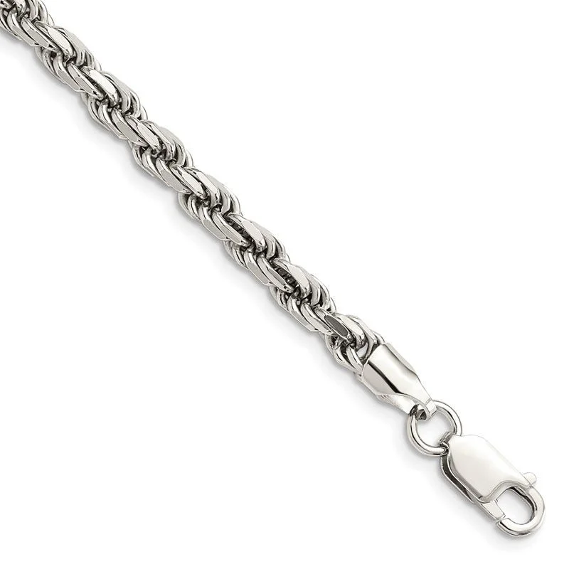 Classic Link Bracelets-Sterling Silver Rhodium-plated 4.75mm Diamond-cut Rope Chain Bracelet